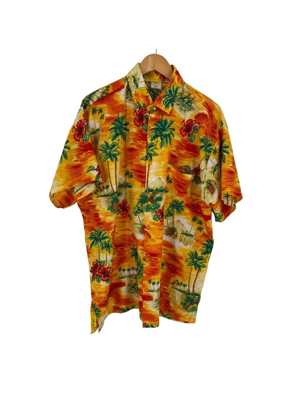 Vibrant orange yellow Hawaiian shirt Rima men’s size XL